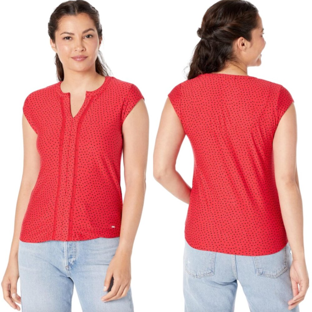 Modcloth Blouse Flutter Sleeve Top Red & White Polkadot SZ SMALL NEW
